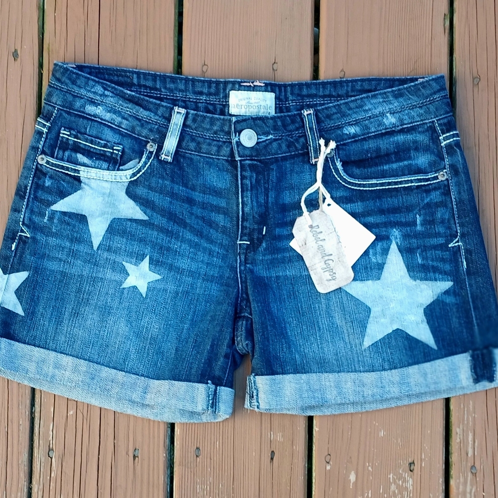 Women's Aeropostale Painted Star Jean Shorts Size 7/8